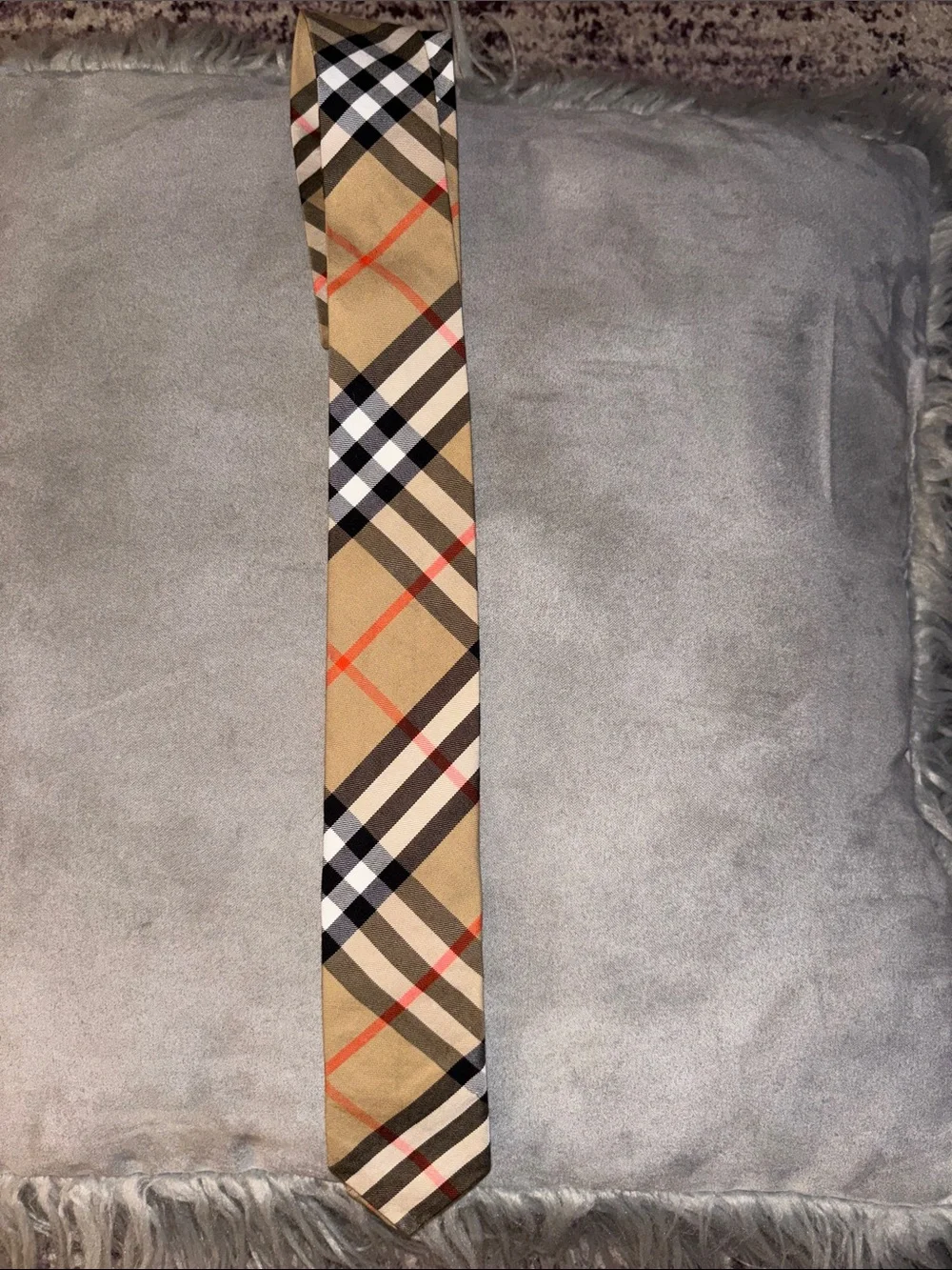 Burberry Sand Check Skinny Tie in Beige, Black and Red
